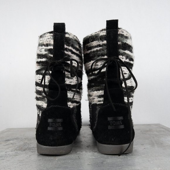 Toms Nepal Woven Faux Fur Lined Boots Leather Suede 9 - Picture 4 of 7